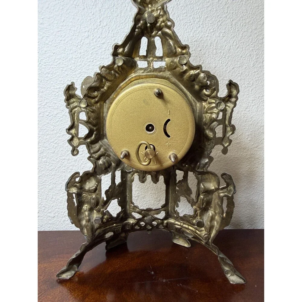 Vintage Brass Table Clock | Baroque Gothic Revival Mantel Clock